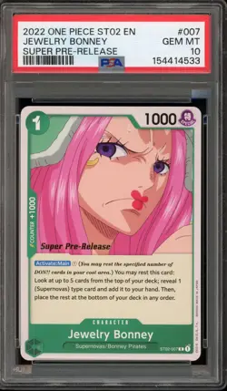 One Piece CCG Jewelry Bonney Super Pre-Release ST02-007 PSA 10 Gem Mint - Image 1