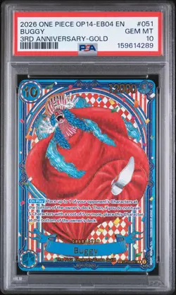 One PIECE OP14-EB04 AZURE SEA'S SEVEN Buggy Gold / Silver SP PSA 10 Sequential - Image 2