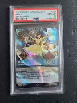 2023 Lorcana PSA 10 GEM MINT Belle Strange but Special Enchanted Rare EN 1 #214 - Image 5