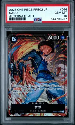 PSA 10 GEM MT 2025 One Piece PRB02 Sabo Alternate Art #014 Japanese Alt Art - Image 1