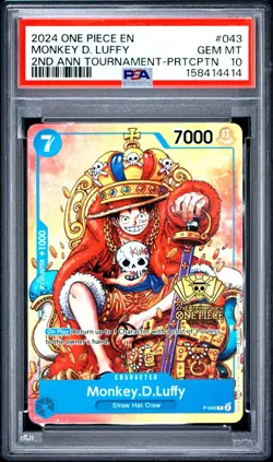 2024 One Piece EN 2nd Anniversary Tournament PRTCPTN Monkey D Luffy #043 PSA 10 - Image 1
