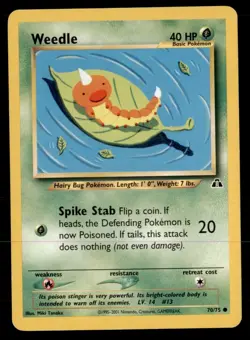 3X Pokemon Card Weedle Neo Discovery 70/75 MODERATELY PLAYED Non-Holo Common TCG - Image 1