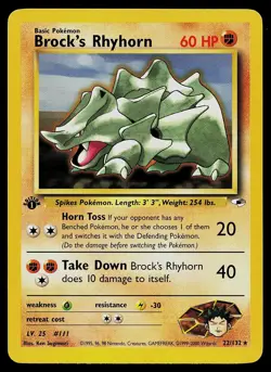 Pokemon Card - Brock's Rhyhorn Gym Heroes 22/132 1st Edition Rare - Image 1