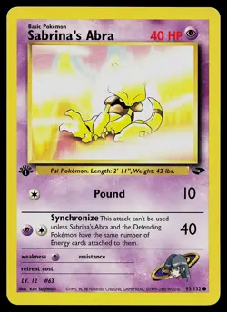 Pokemon Card - Sabrina's Abra Gym Challenge 93/132 1st Edition Common - Image 1
