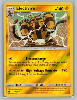 Electivire 72/214 Reverse Holo Rare SM - Lost Thunder Pokemon Near Mint - Image 1