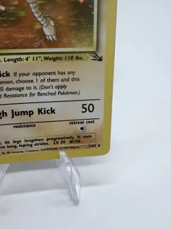 1999 Pokemon Hitmonlee Holo 7/62 Unlimited TCG Fossil Rare WoTC Vintage LP - Image 4