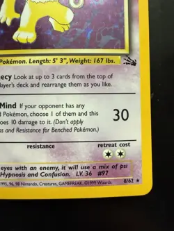 Pokemon Hypno Fossil 8/62 Holo Unlimited Holo Rare (NM) - Image 5