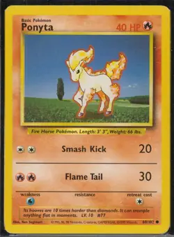 Ponyta Base Set Unlimited 60/102 LP Pokemon TCG Ken Sugimori - Image 1