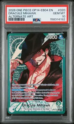 2026 One Piece Azure Sea's Seven OP14-020 Dracule Mihawk Leader PSA 10 158314192 - Image 1