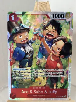 Namco Ace & Sabo & Luffy OP13-007 Carrying on His Will SR Foil 1000 Power - Image 1