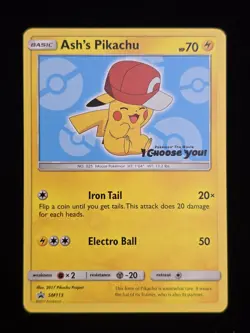 Pokemon TCG 2017 Ash's Pikachu I Choose You Black Star Promo Card SM113 English - Image 1
