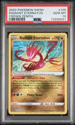 PSA 10 GEM MINT Radiant Eternatus Holo Rare 2023 CROWN ZENITH 105/159 - Image 1