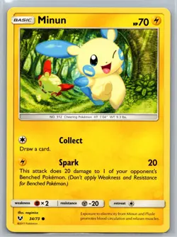 Minun 34/73 C Shining Legends LP Pokemon - Image 1