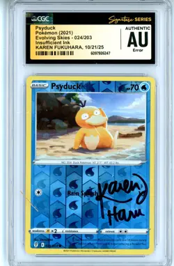 CGC Auth Ink Error - Karen Fukuhara Psyduck 024/203 Evolving Skies Reverse Holo - Image 1