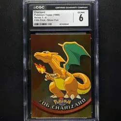 topps Pokemon TV Animation Series 1 Holo Foil #06 Charizard Fifth Print CGC 6 - Image 1
