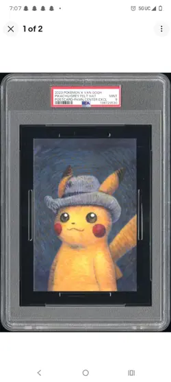2023 POKEMON X VAN GOGH POKEMONCENTER POSTCARD PIKACHU WITH GREY FELT HAT PSA 9 - Image 1