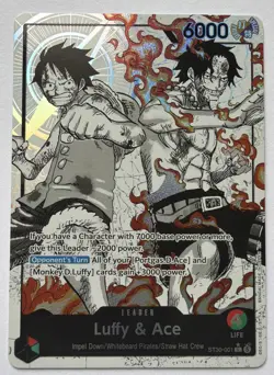 ST30-001 - Luffy & Ace Leader (Alternate Art Parallel - Black/White) - Near Mint - Image 1