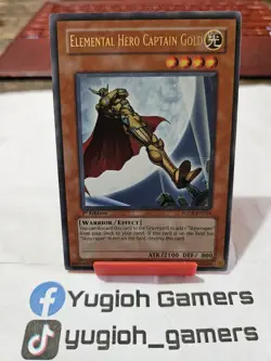 Yu-Gi-Oh Elemental Hero Captain Gold FOTB 1st Edition Ultra Rare Light Played - Image 1