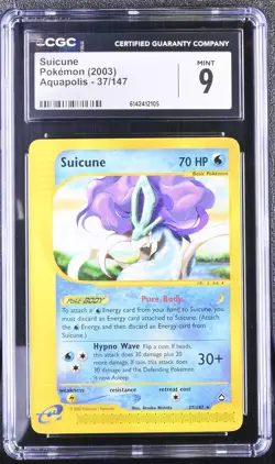 CGC 9 MINT Suicune 37/147 Aquapolis Non Holo Pokemon Card - Image 1