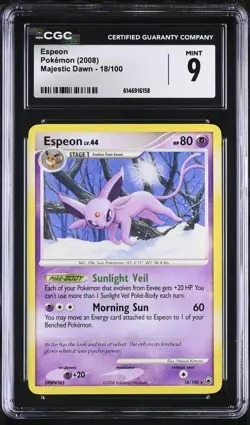 CGC 9 MINT Espeon 18/100 Majestic Dawn Non Holo Rare Pokemon Card - Image 1