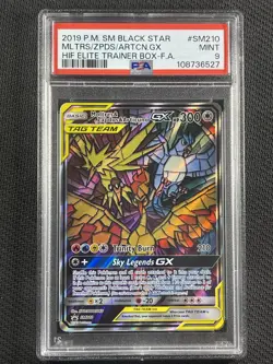 Pokemon Cards PSA 9 MINT Moltres Zapdos Articuno GX Hidden Fates ETB Promo SM210 - Image 1