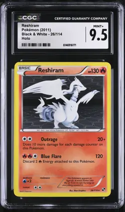 CGC 9.5 MINT+ Reshiram 26/114 Black & White Holo Pokemon Card - Image 1