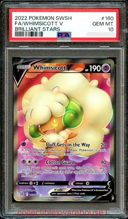 Pokemon Brilliant Stars Whimsicott V 160 PSA 10 - Image 1