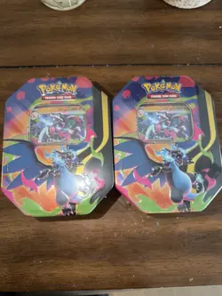 Pokemon Mega Charizard X 2X Tin Lot Trading Card Game Standard Cards - Image 1