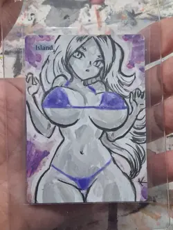 Altered Mtg Hand Painted Island One Of A Kind Anime Girl - Image 2
