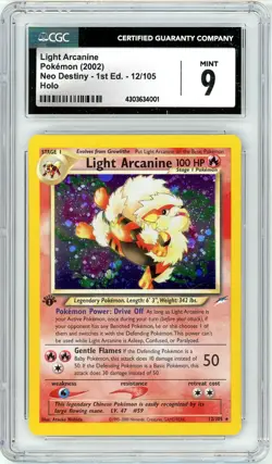Pokemon Light Arcanine #12 Neo Destiny 1st Edition CGC 9 Mint - Image 1