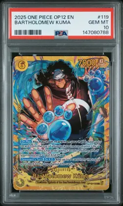 2025 ONE PIECE OP12 LEGACY OF THE MASTER #119 BARTHOLOMEW KUMA PSA 10 SECRET - Image 1