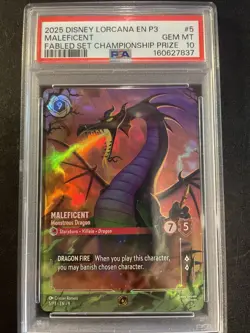 Disney Lorcana Maleficent - Monstrous Dragon Store Champ PSA 10 2025 #5 Foil - Image 1