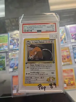2000 Pokemon Gym Challenge 1st Edition Lt. Surge's Raticate 53/132 PSA 10 - Image 1