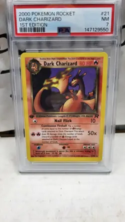 2000 DARK CHARIZARD 1ST EDITION TEAM ROCKET POKEMON TCG PSA 7 #21/82 - Image 2