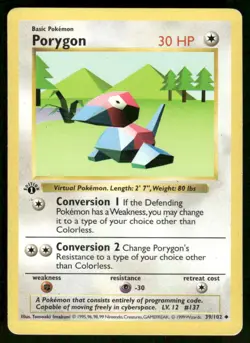 Pokemon Cards Porygon 39/102 1st Edition Base Set Shadowless WOTC Uncommon LP *2 - Image 1