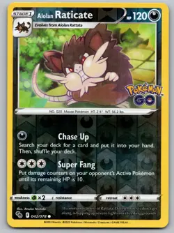 Alolan Raticate Pokemon GO 042/078 Reverse Holo NM - Image 1