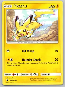 Pikachu 40/147 Burning Shadows Common Pokemon NM - Image 1