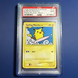 Pokemon Surfing Pikachu Rising Rivals Holo #114 PSA 9 Mint slight cracks on slab - Image 1