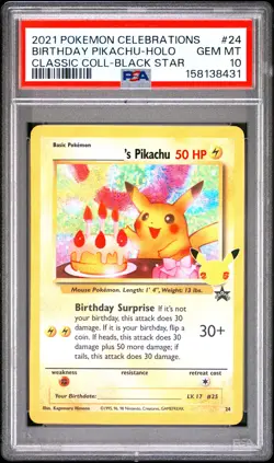 PSA 10 Birthday Pikachu Holo 24 Celebrations Classic Collection Pokemon Card - Image 1