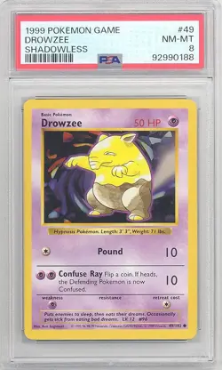 PSA 8 - Pokemon Card - Base 49/102 - DROWZEE (common) *Shadowless* - NM-MT - Image 1