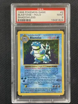 Pokemon Cards PSA 9 Mint Blastoise Shadowless Holo Base Set WotC 1999 2/102 - Image 1