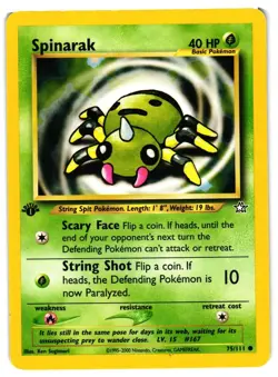 Pokemon TCG Spinarak 75/111 Common Neo Genesis 1st Edition LP/MP - Image 1