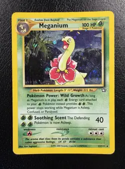 Pokemon TCG Meganium 11/111 Neo Genesis Holo Unlimited WOTC MP/HP With Swirl🌀 - Image 1