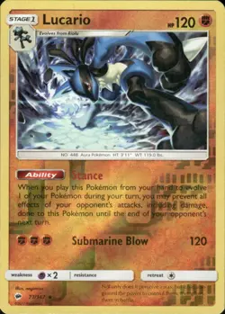 LUCARIO 71/147 BURNING SHADOWS RARE REVERSE HOLO POKEMON NAGIMISO - Image 1