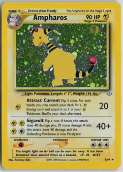 Ampharos 1/64 Holo Rare Neo Revelation Pokemon Unlimited Holo Heavily Played - Image 1
