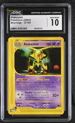 CGC 10 GEM MINT Alakazam 2003 Skyridge 2/144 Pokemon Card - Image 1