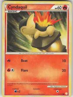 Pokemon TCG Cyndaquil Common HeartGold SoulSilver 61/123 - Image 1