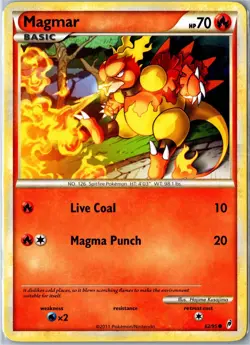 Pokemon Card - Magmar 62/95 Call of Legends 2011 Common Lightly Played - Image 1