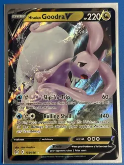 Hisuian Goodra V 135/196 Pokemon Lost Origins Ultra Rare TCG NM + Card Saver - Image 1