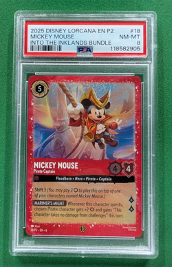 Mickey Mouse Pirate Captain 18/P2 Glimmer Foil Promo PSA 8 NM-MT Disney Lorcana - Image 1